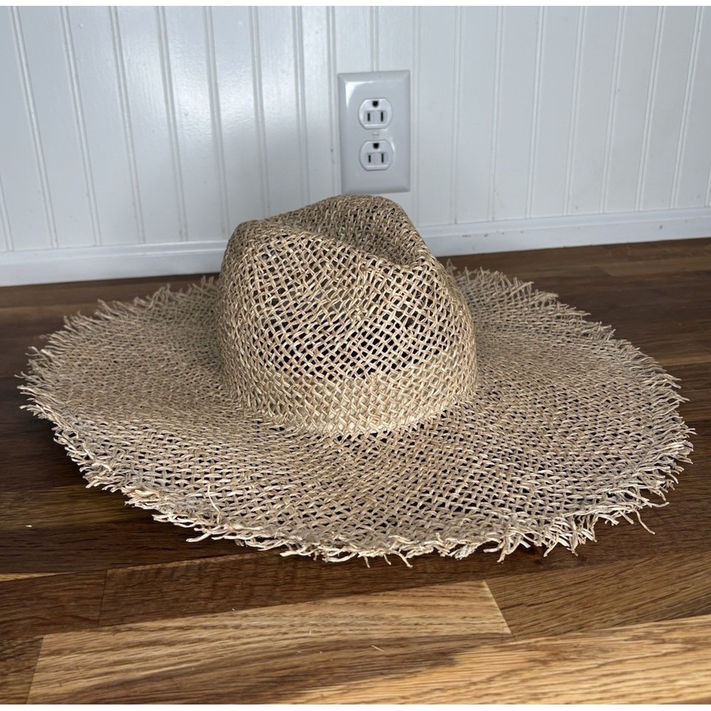 Lack of Color Natural Straw Fedora Hat Wide Brim Lightweight Size Small Pool